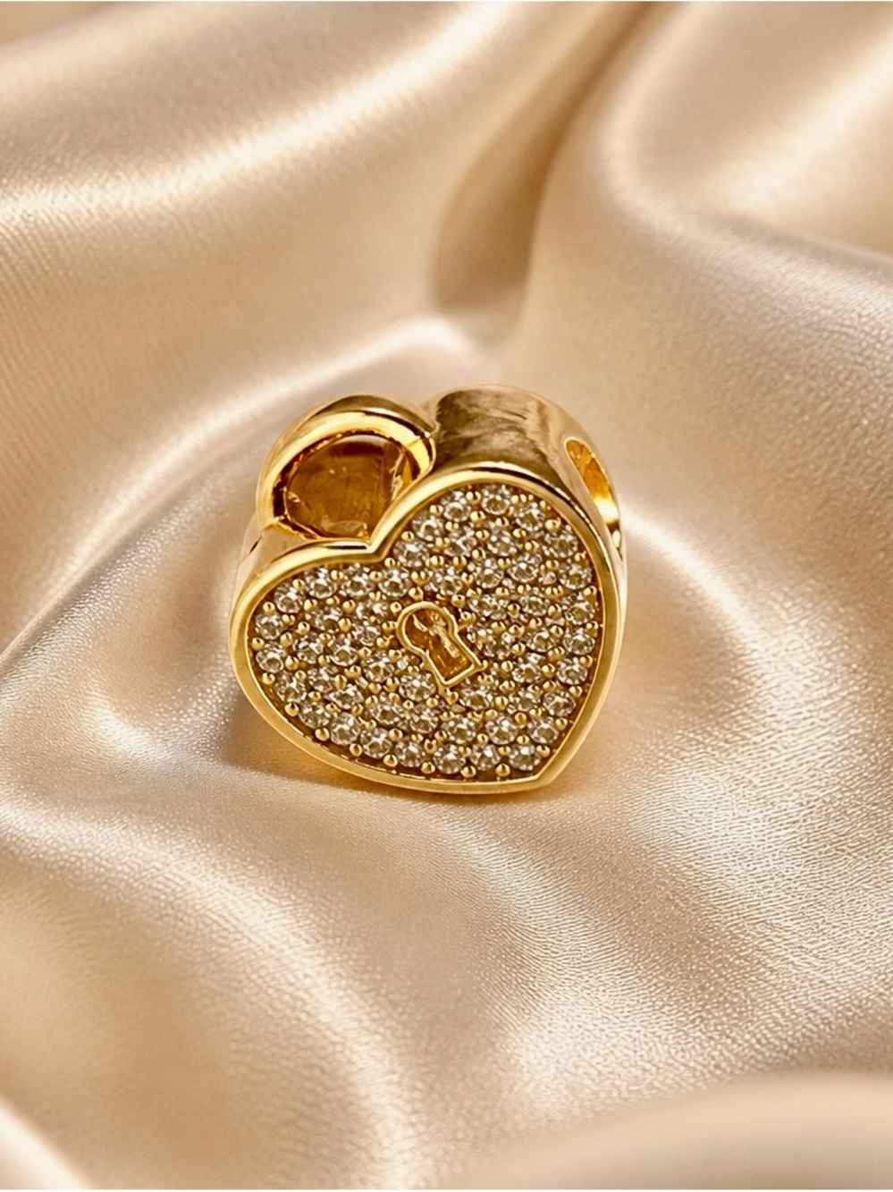 Gold Heart Lock Charm Pendant with Pave Crystals new with out tag